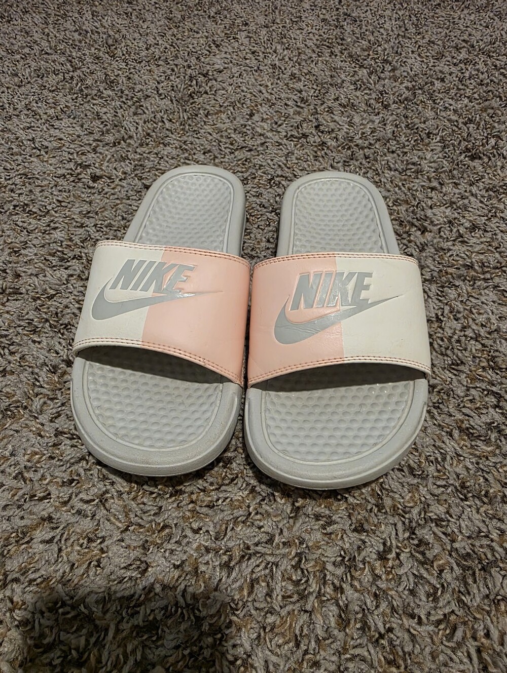 Nike Women's Benassi JDI Two-Tone Pink/White Slide Sandals